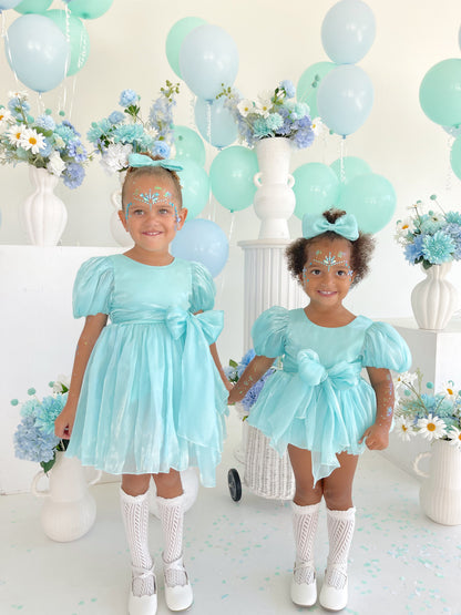Dolly Turquoise Sky Organza Baby Girl Blue Party Romper
