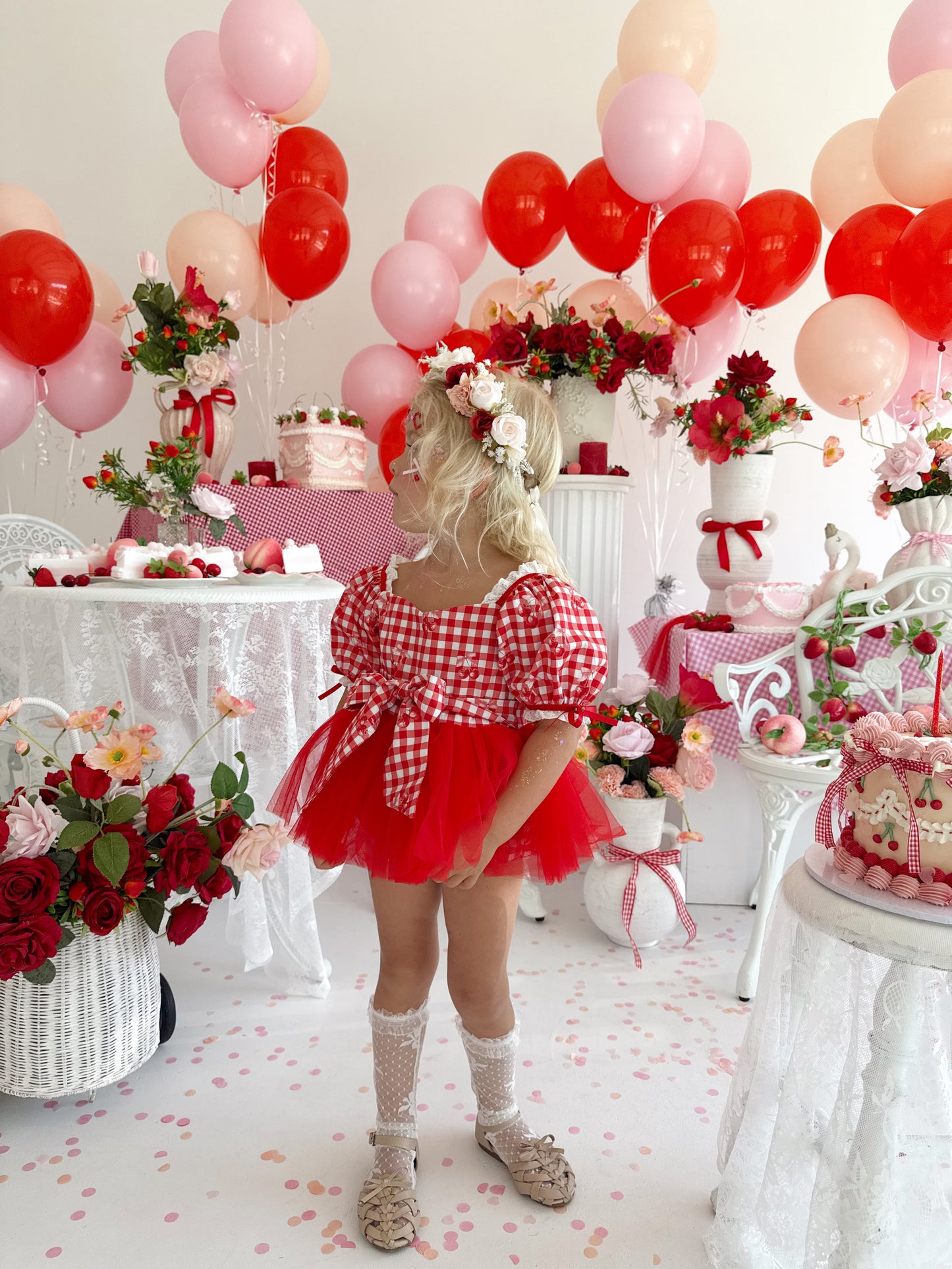 Cherry Lane Red Gingham Baby Girl Tulle Party Romper