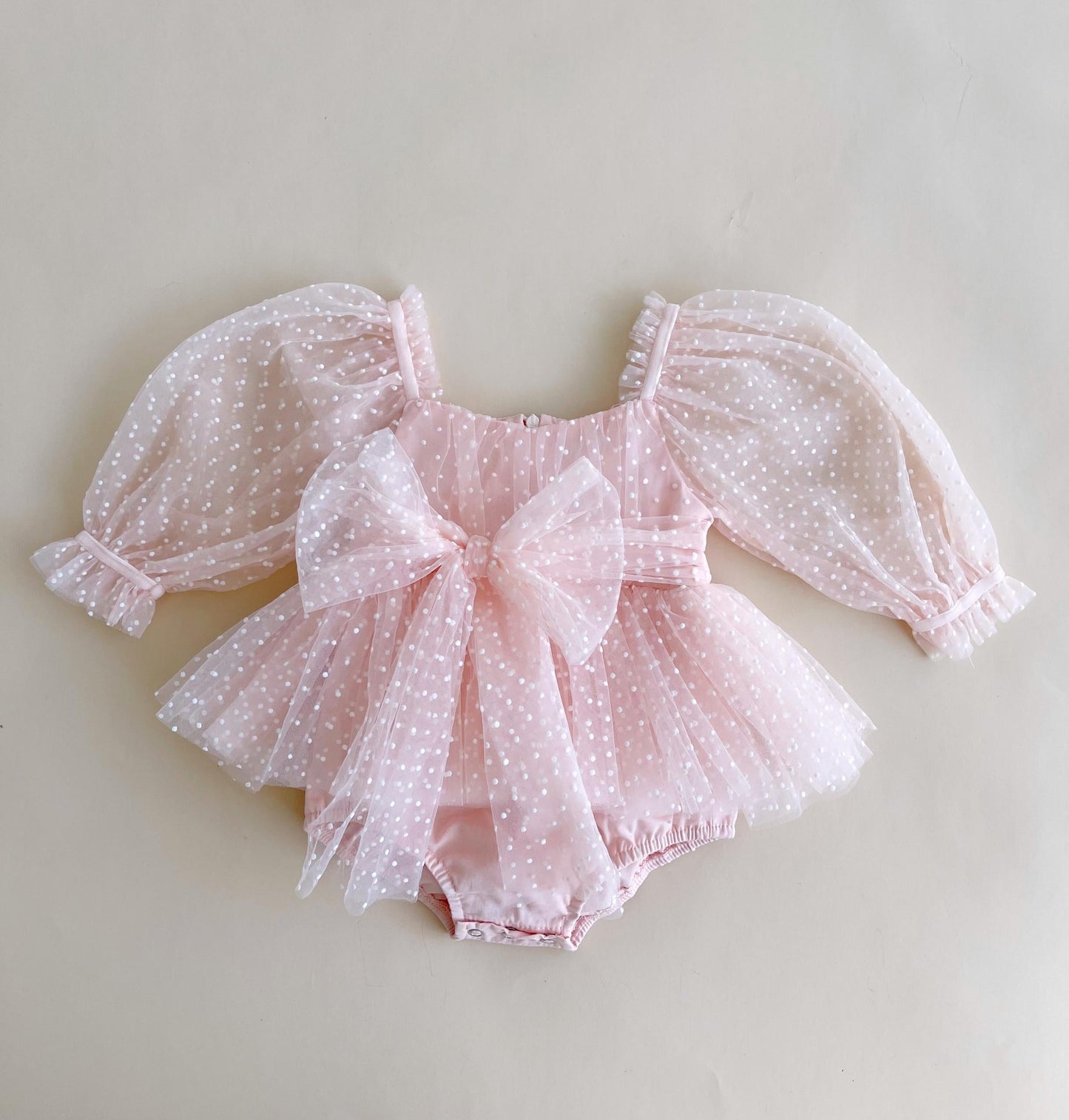 Swiss Dot Bloom Pink Rose Baby Girl Tulle Party Romper