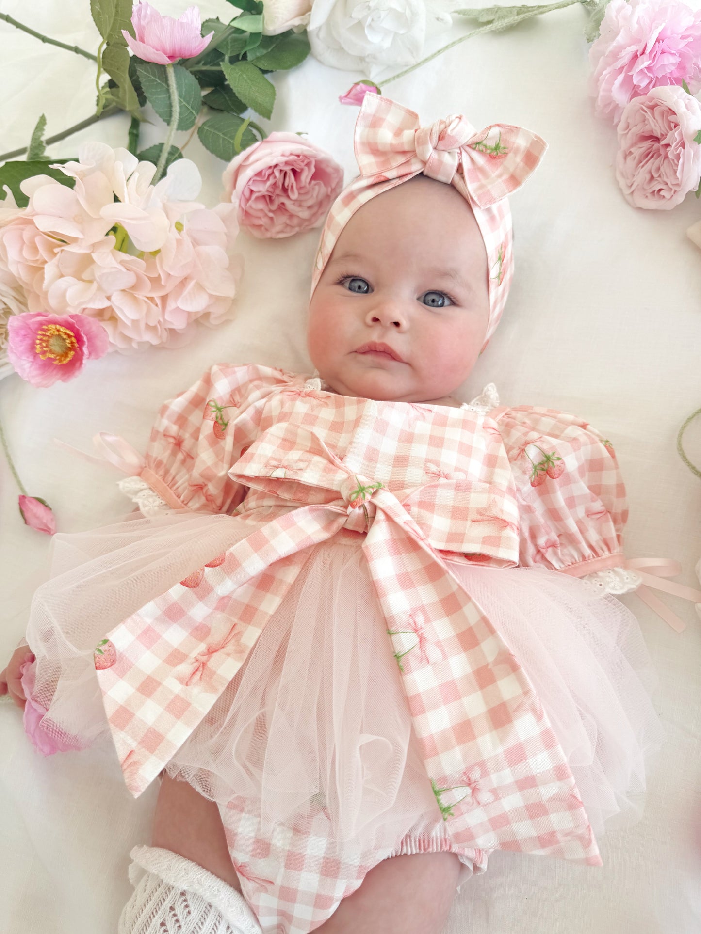 Berry Bliss Pink Gingham Baby Girl Tulle Party Romper