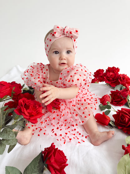 Lover Pink Heart Baby Girl Tulle Party Romper