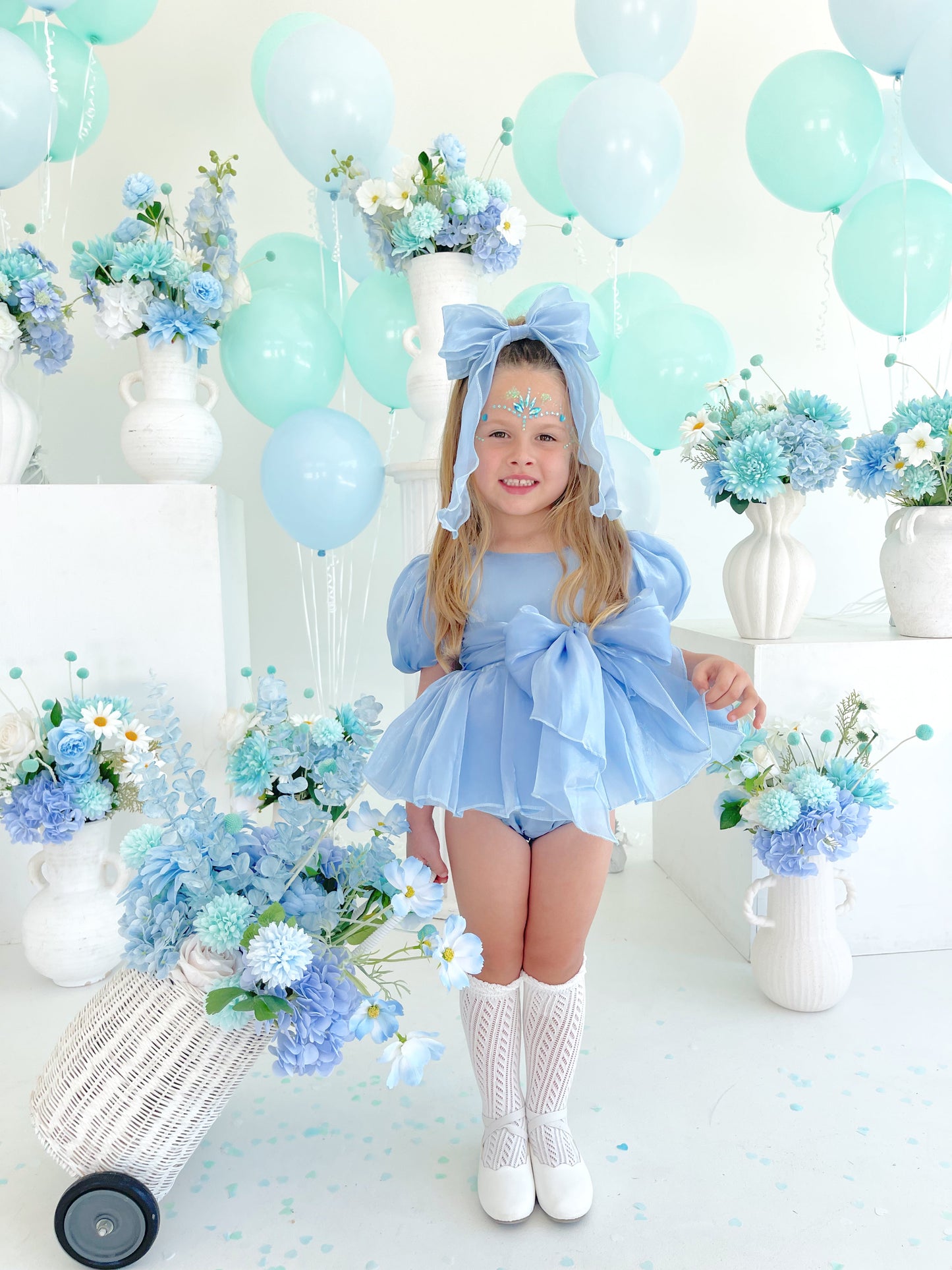Dolly Dove Blue Organza Baby Girl Party Romper