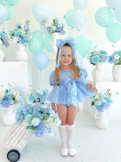 Dolly Dove Blue Organza Baby Girl Party Romper
