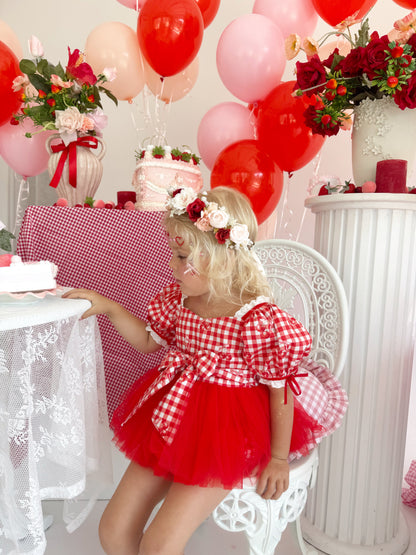 Cherry Lane Red Gingham Baby Girl Tulle Party Romper