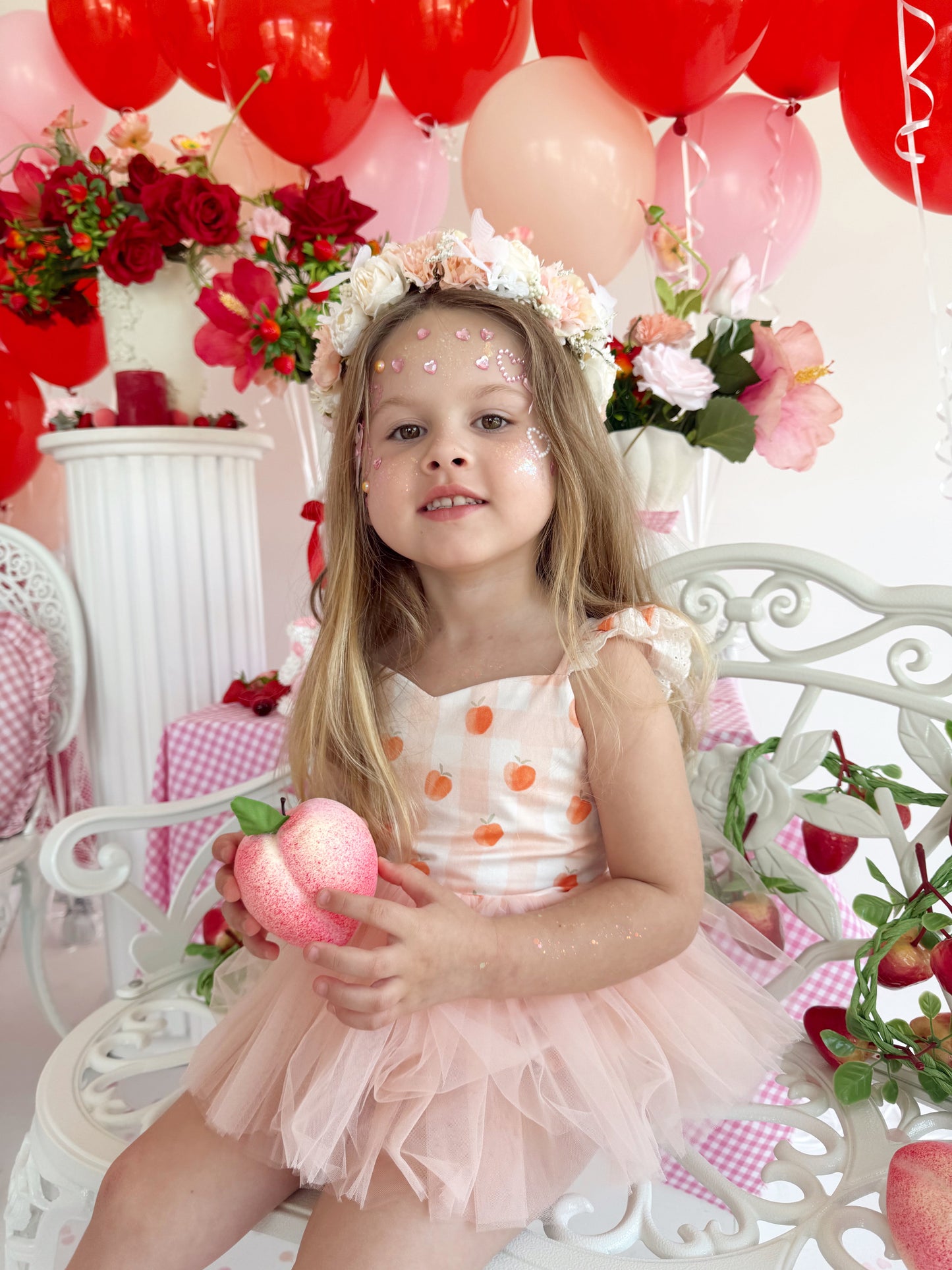 Peach Sorbet Gingham Baby Girl Tulle Party Romper