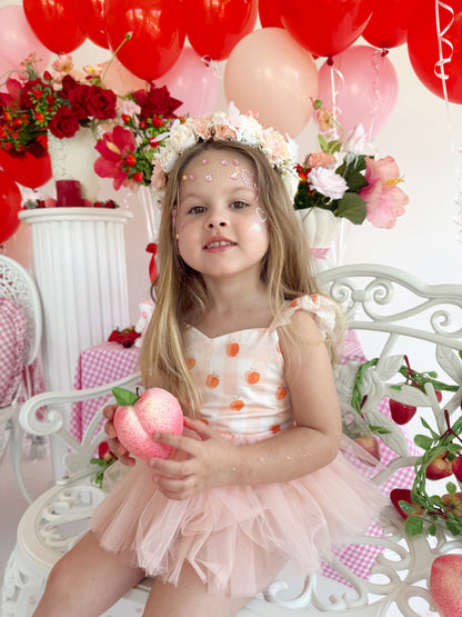 Peach Sorbet Gingham Baby Girl Tulle Party Romper