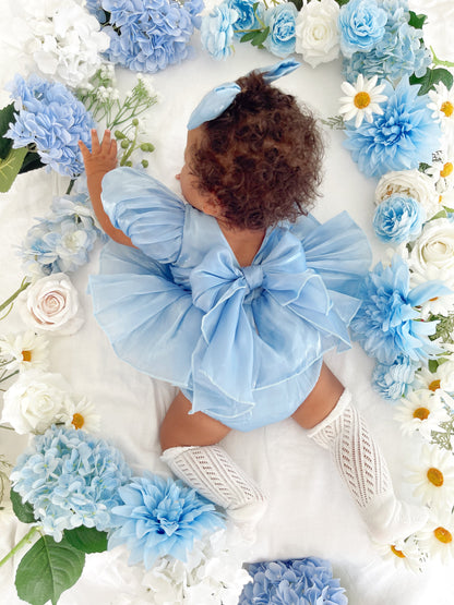 Dolly Dove Blue Organza Baby Girl Party Romper