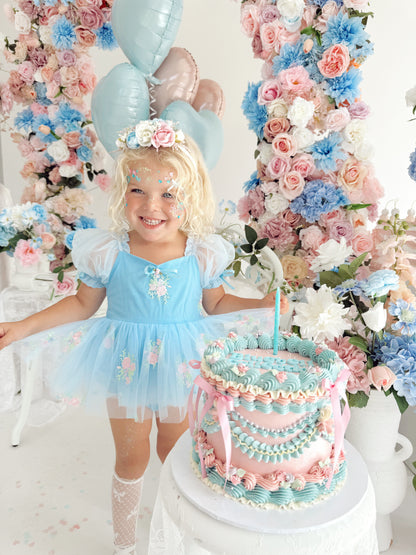 Afina Blue Embroidered Baby Girl Tulle Party Romper