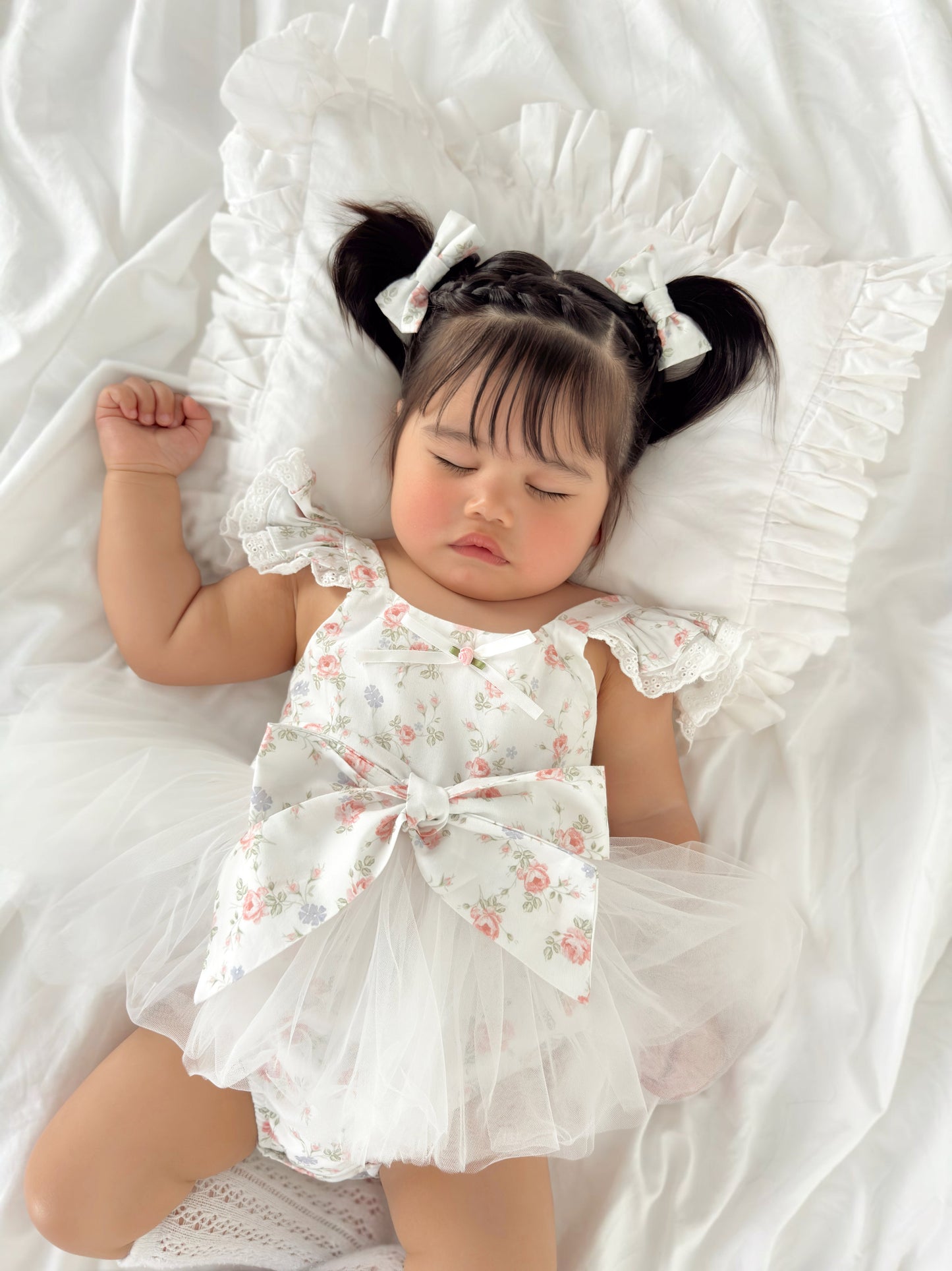 Cottage Fairy Baby Girl Floral White Tulle Party Romper