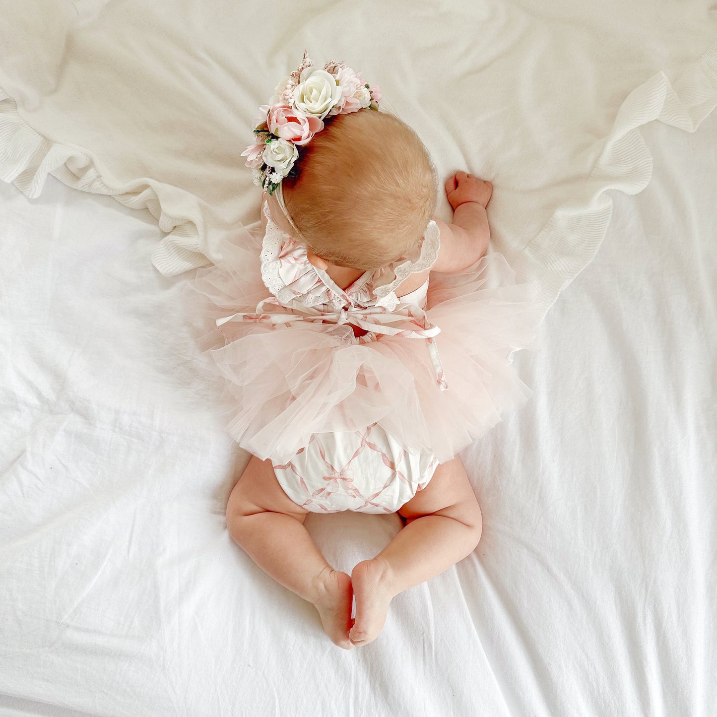 Rosette Pink Bow Baby Girl Tulle Party Romper