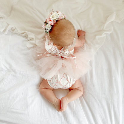Rosette Pink Bow Baby Girl Tulle Party Romper