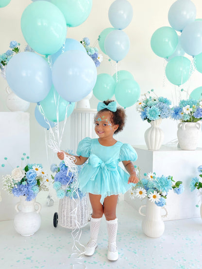 Dolly Turquoise Sky Organza Baby Girl Blue Party Romper