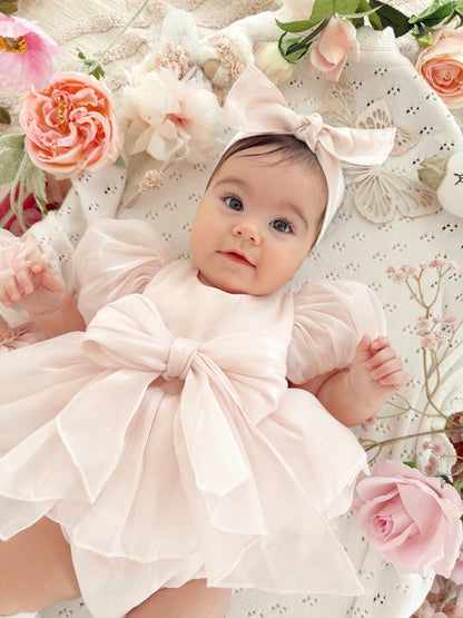 Scarlette Rose Petal Pink Organza Baby Girl Party Romper