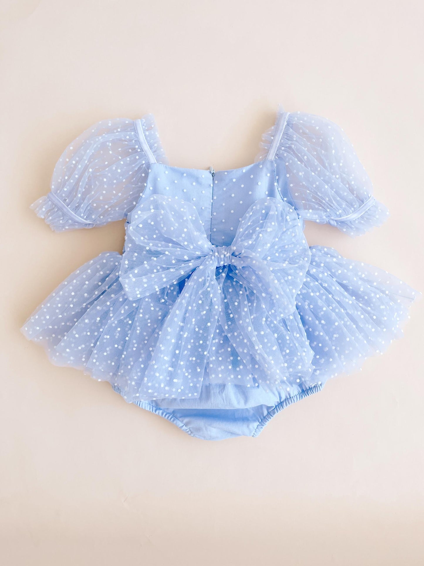 Swiss Dot Periwinkle Flower Fairy Baby Girl Tulle Party Romper