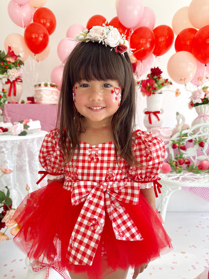 Cherry Lane Red Gingham Baby Girl Tulle Party Romper