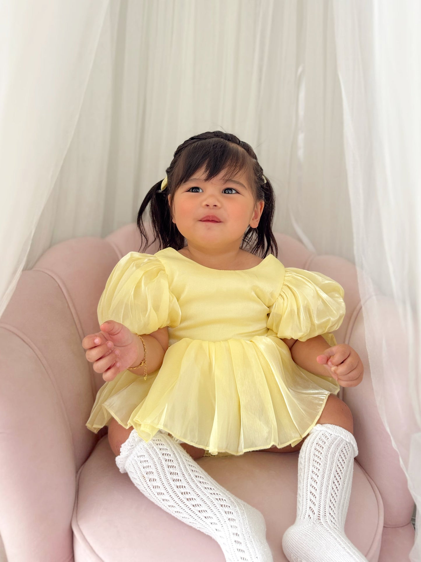 Scarlette Rose Canary Lemon Organza Baby Girl Party Romper