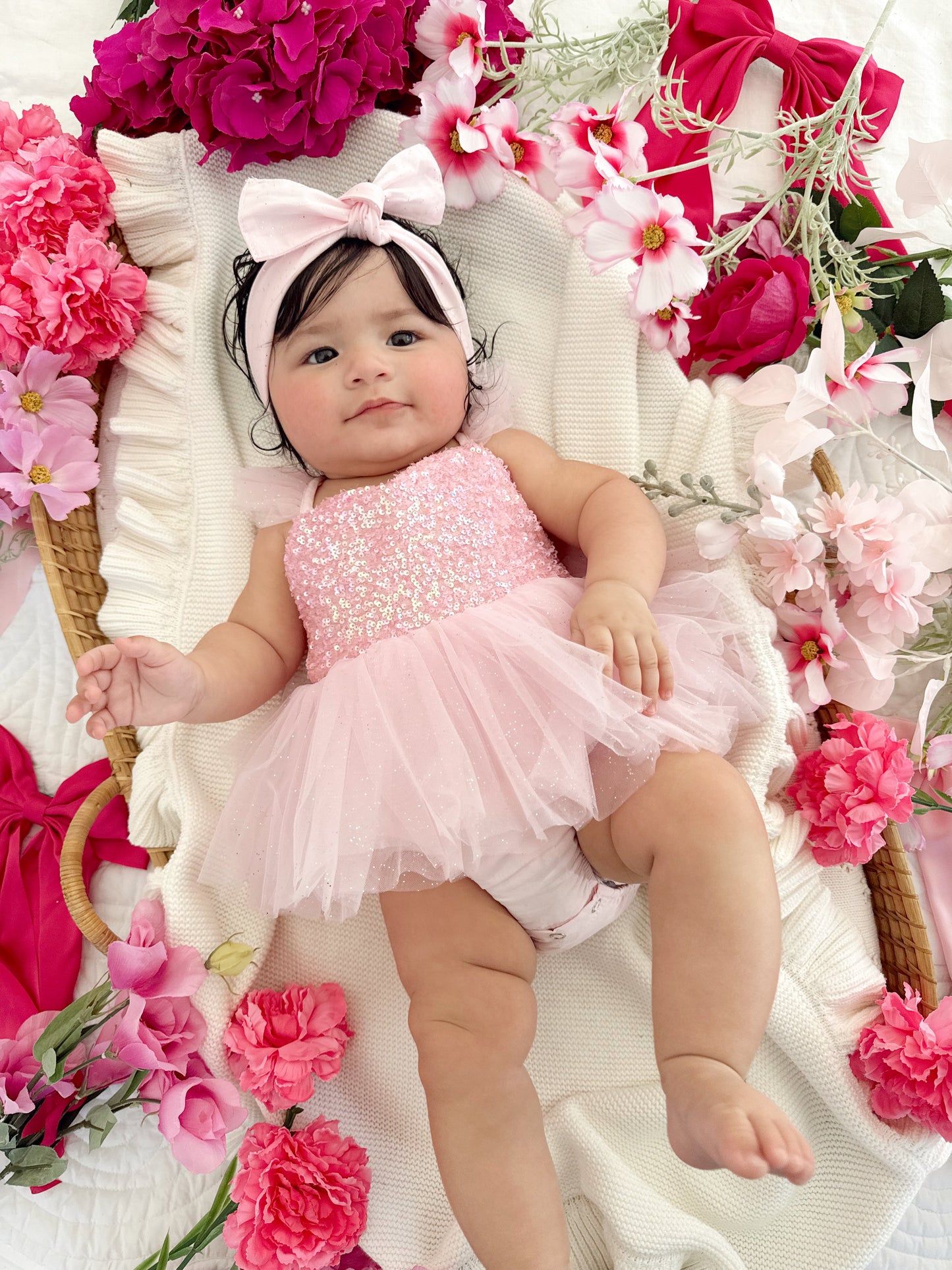 Polly Candy Pink Sequin Baby Girl Tulle Party Romper