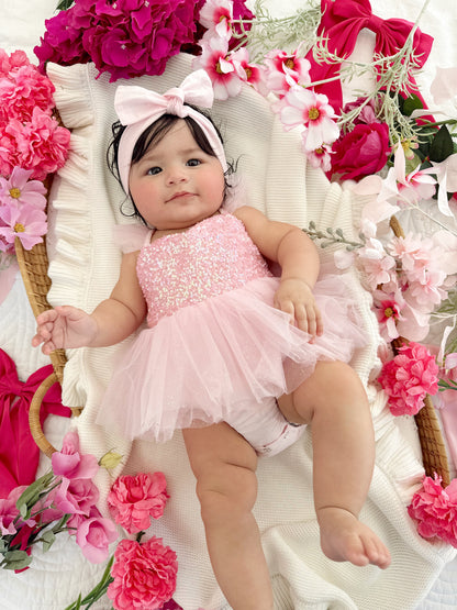Polly Candy Pink Sequin Baby Girl Tulle Party Romper