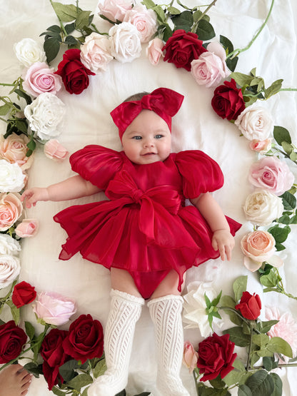 Dolly Ruby Red Organza Baby Girl Party Romper