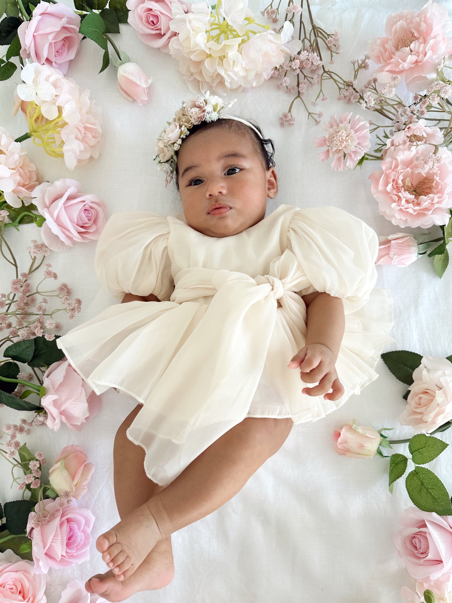 Clementine Matte Cream Organza Baby Girl Romper