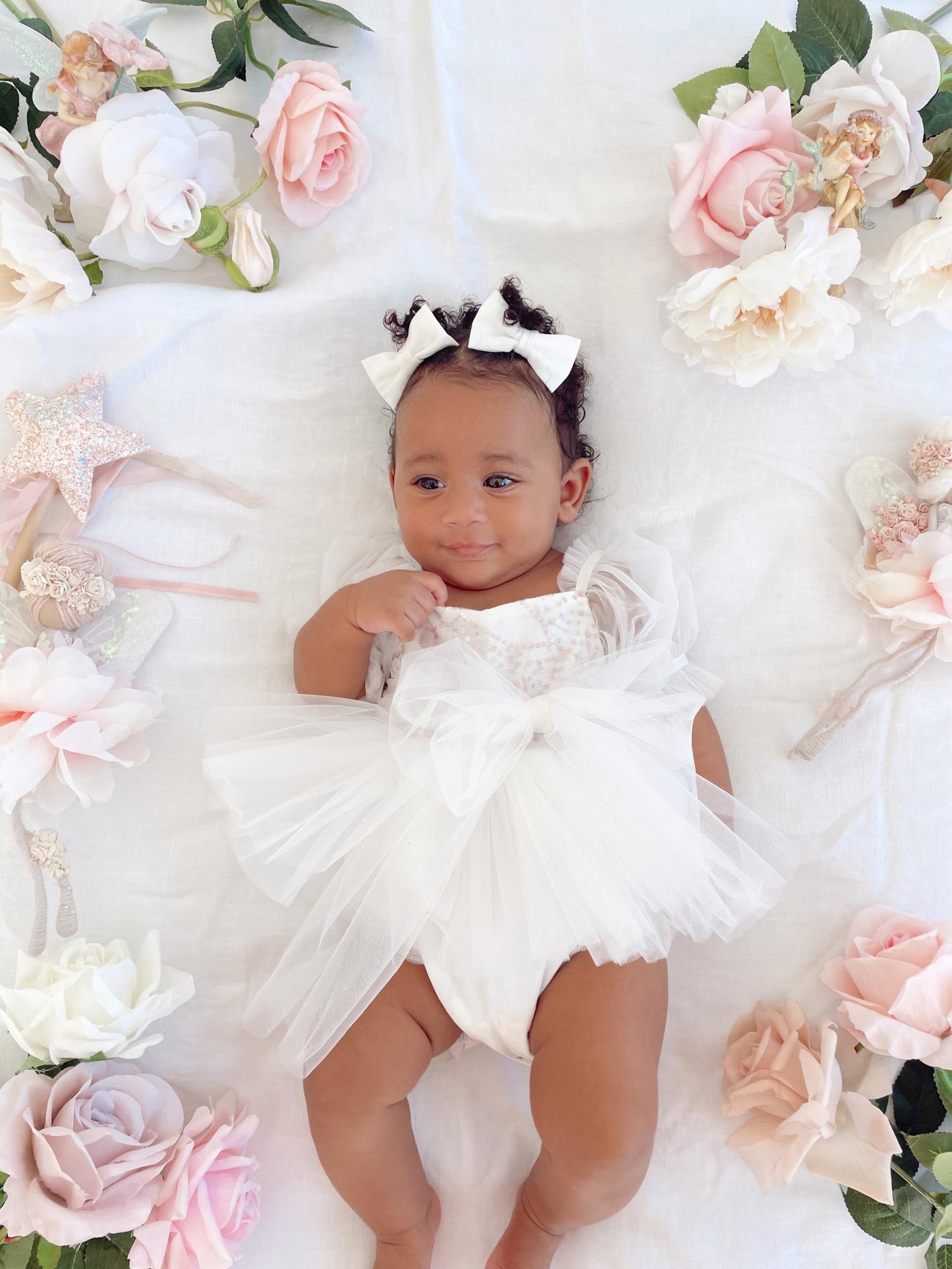 Jewel Sequin White Sparkle Baby Girl Tulle Party Romper