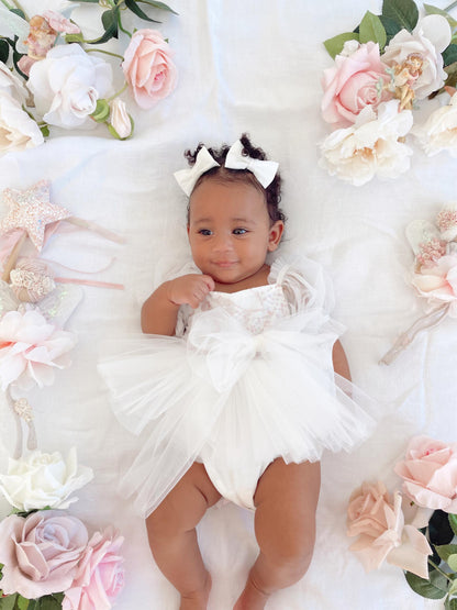 Jewel Sequin White Sparkle Baby Girl Tulle Party Romper