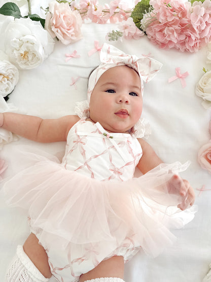 Rosette Pink Bow Baby Girl Tulle Party Romper