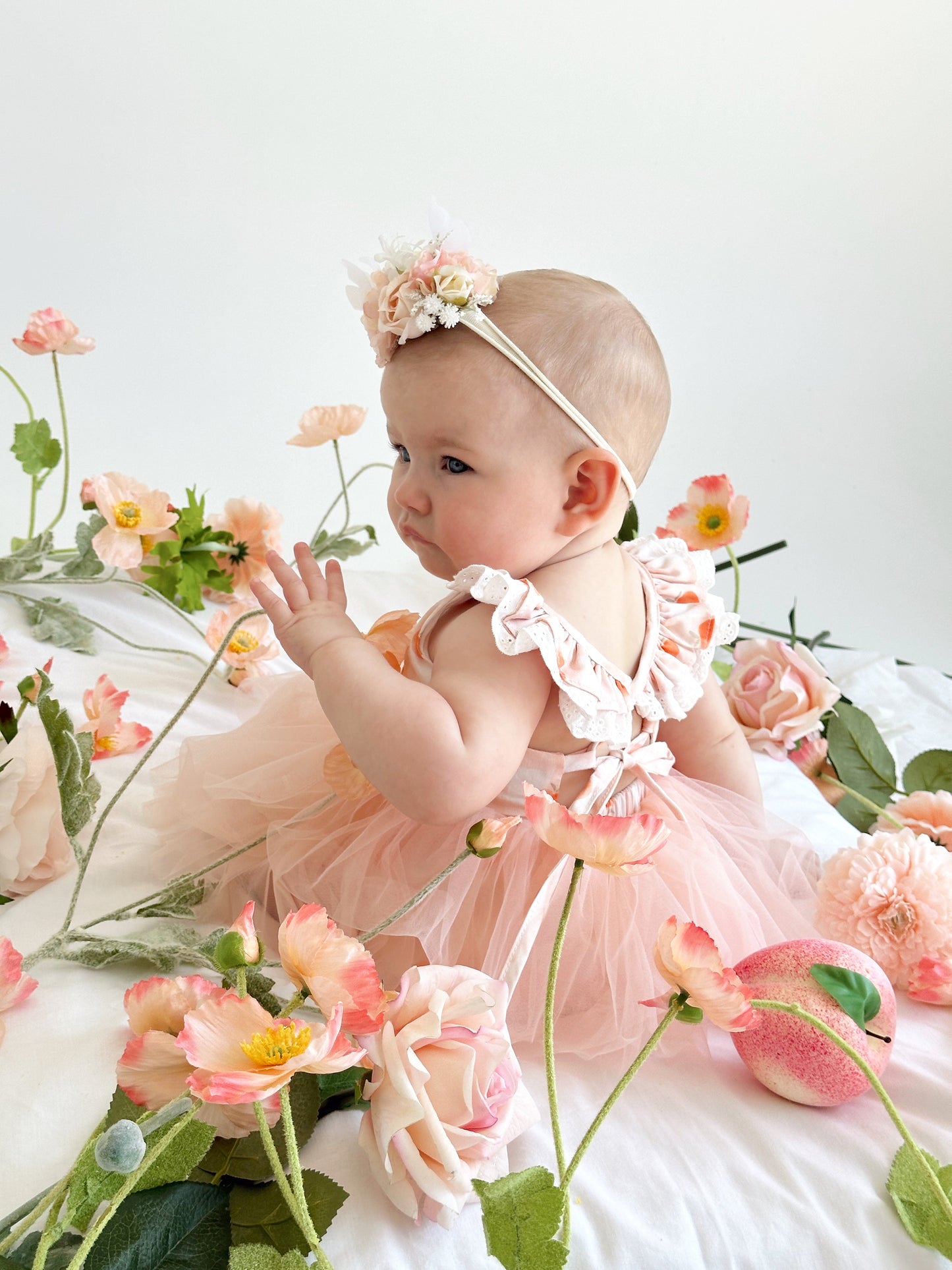 Peach Sorbet Gingham Baby Girl Tulle Party Romper