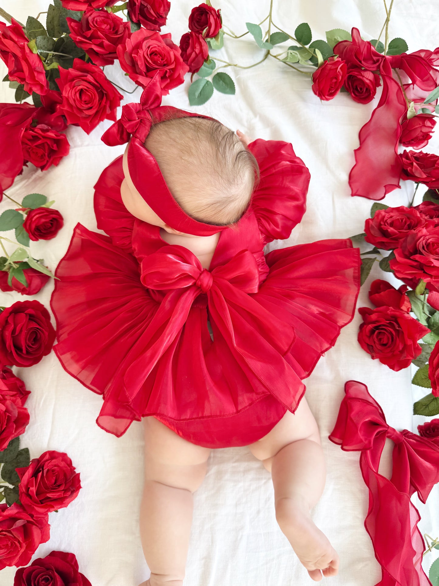 Dolly Ruby Red Organza Baby Girl Party Romper
