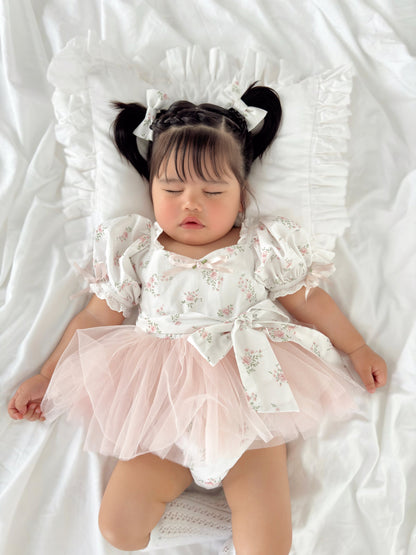 Odessa Flower Perfect Pink Floral Baby Girl Tulle Party Romper