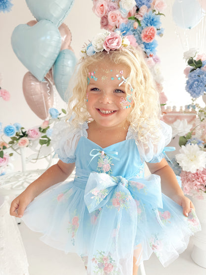 Afina Blue Embroidered Baby Girl Tulle Party Romper