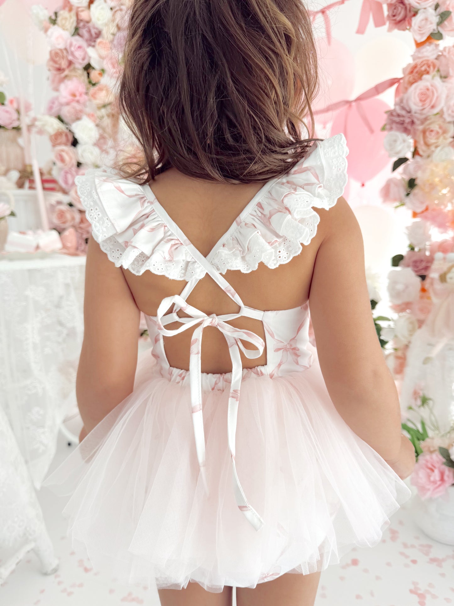 Rosette Pink Bow Baby Girl Tulle Party Romper