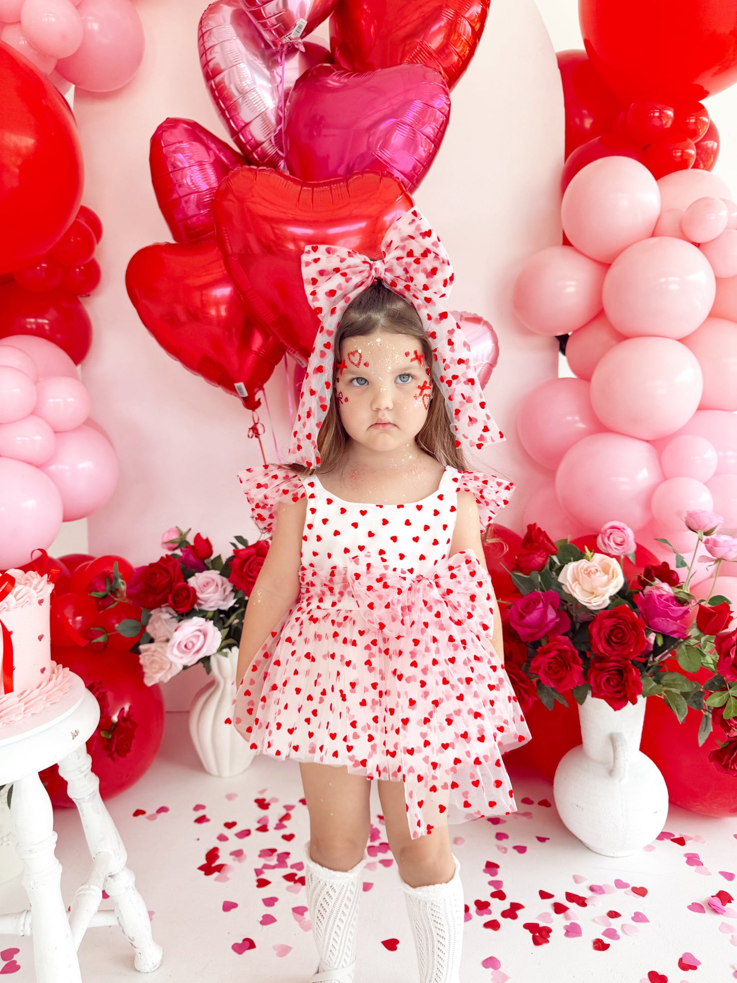 Valentina White Heart Baby Girl Tulle Party Romper