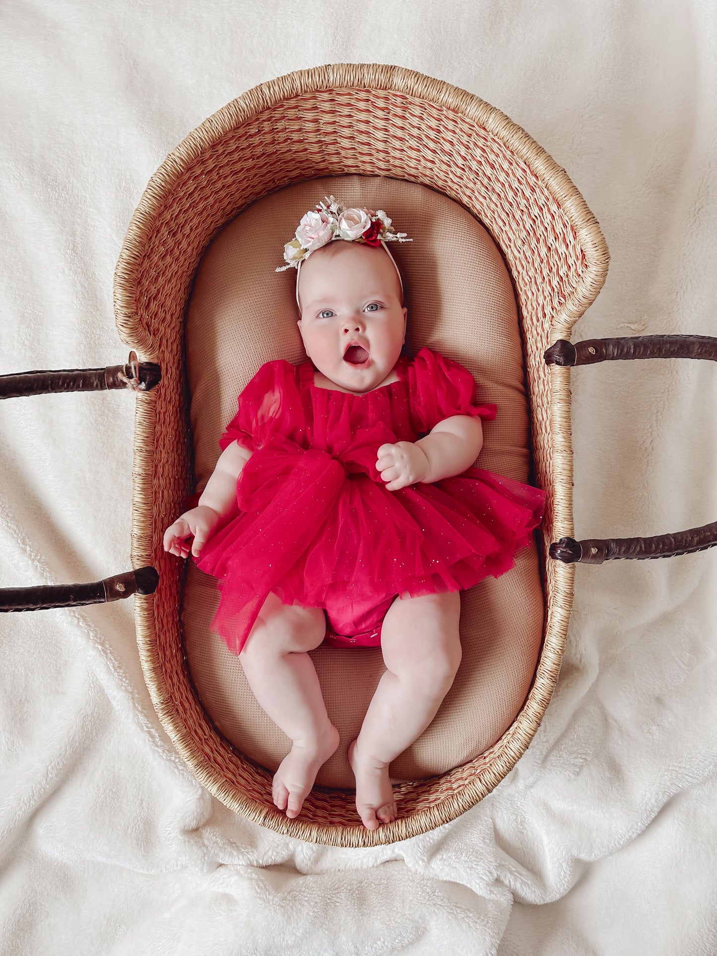 Flower Fairy Romper Ruby Red Sparkle Baby Girl Romper