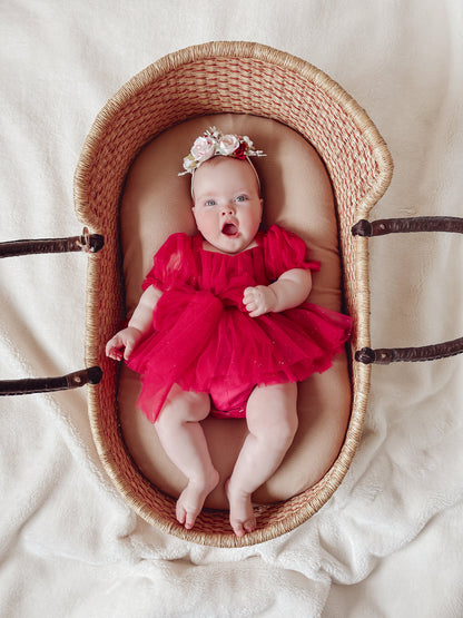 Flower Fairy Romper Ruby Red Sparkle Baby Girl Romper