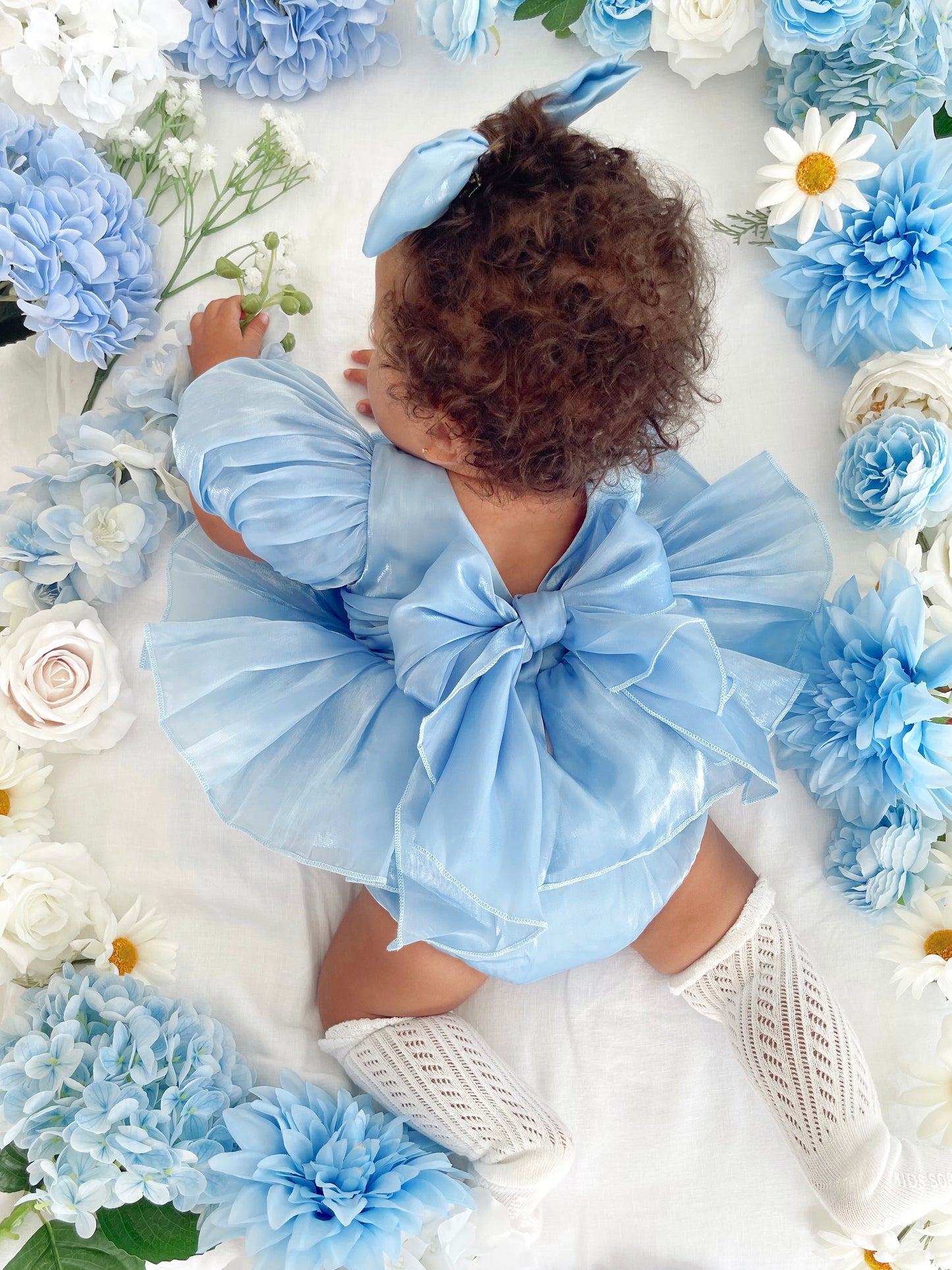 Dolly Dove Blue Organza Baby Girl Party Romper
