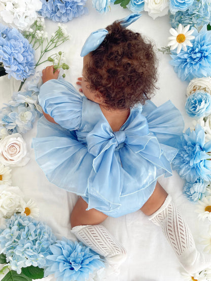 Dolly Dove Blue Organza Baby Girl Party Romper