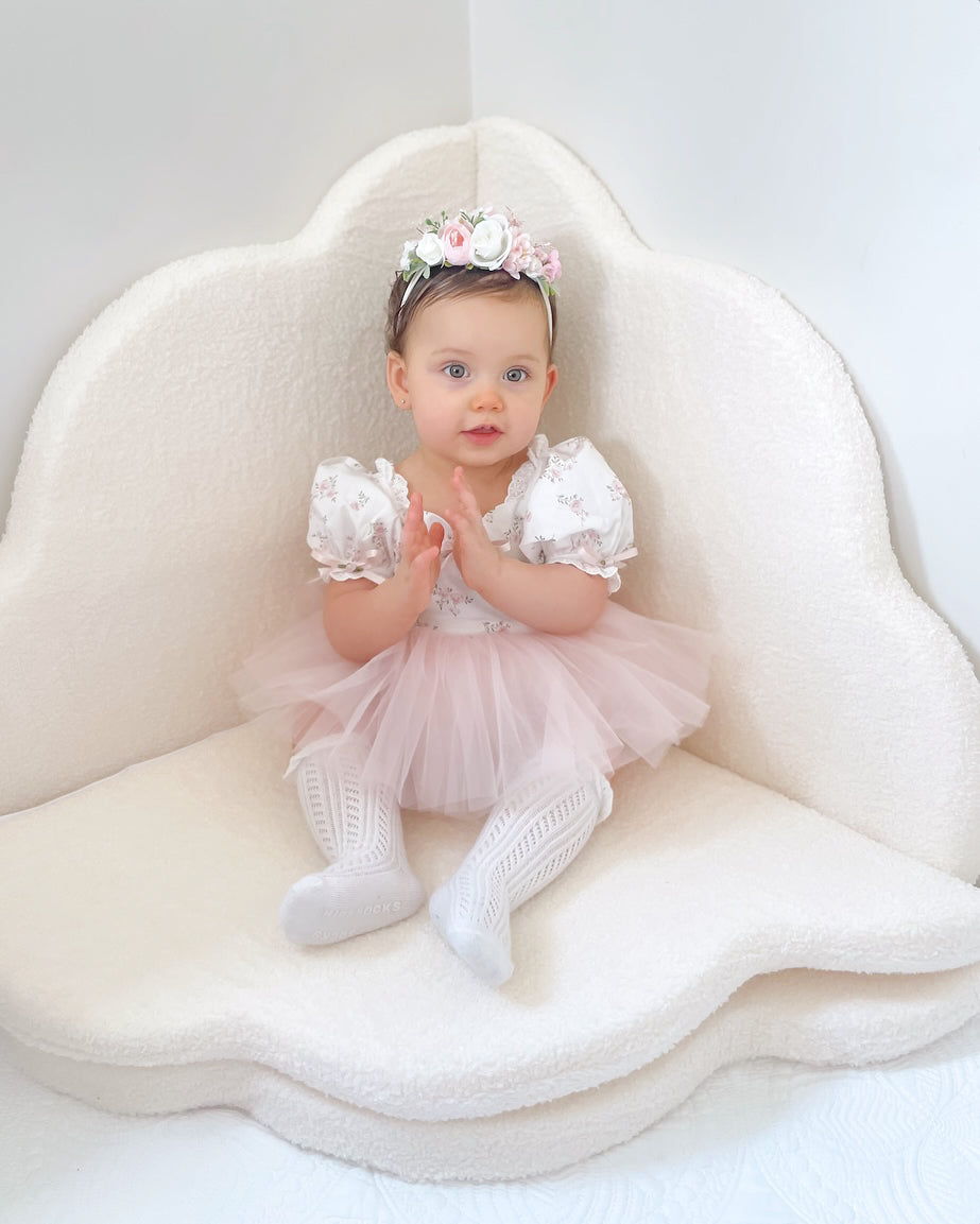 Odessa Flower Perfect Pink Floral Baby Girl Tulle Party Romper