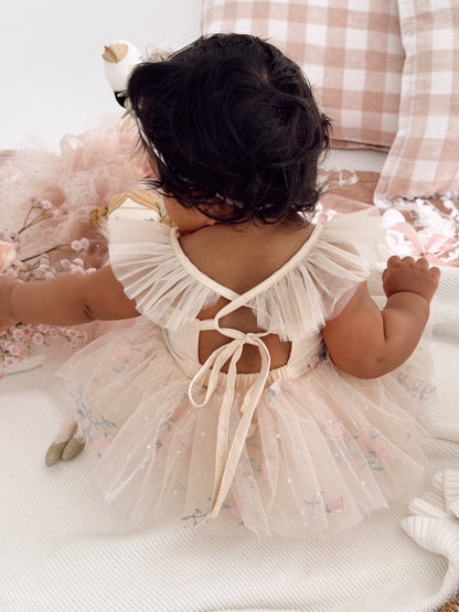 The Rose Champagne Embroidered Baby Girl Tulle Party Romper