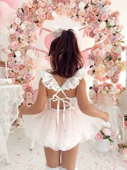 Rosette Pink Bow Baby Girl Tulle Party Romper