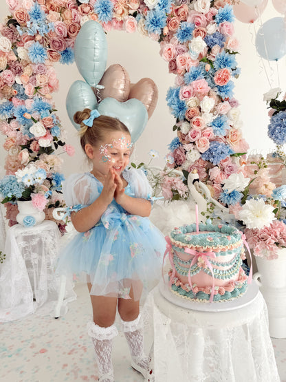 Afina Blue Embroidered Baby Girl Tulle Party Romper
