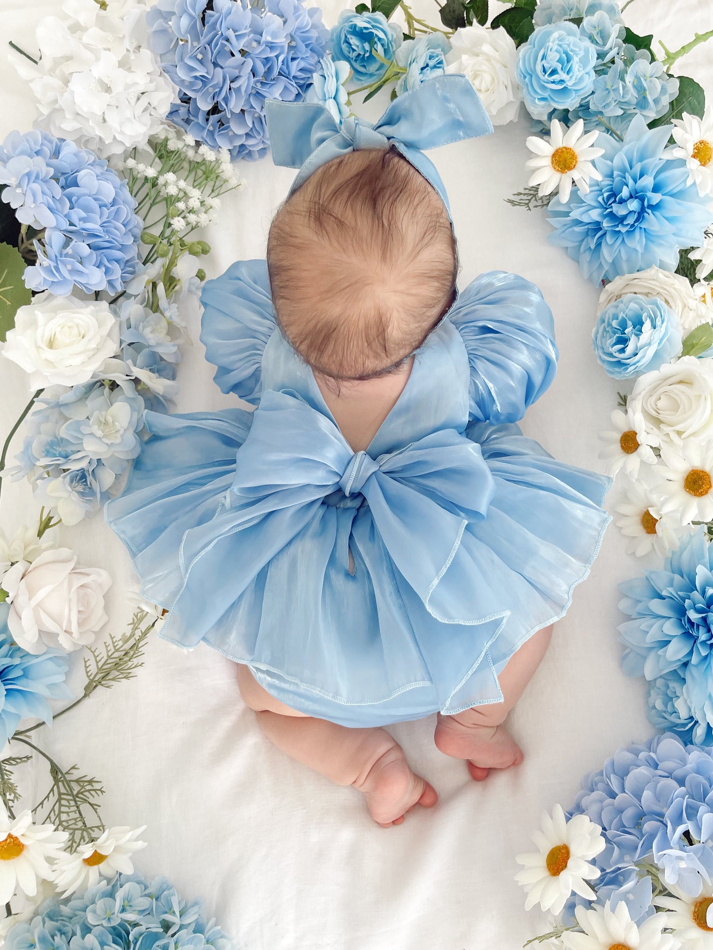 Dolly Dove Blue Organza Baby Girl Party Romper