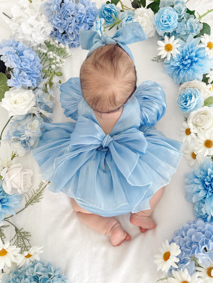 Dolly Dove Blue Organza Baby Girl Party Romper