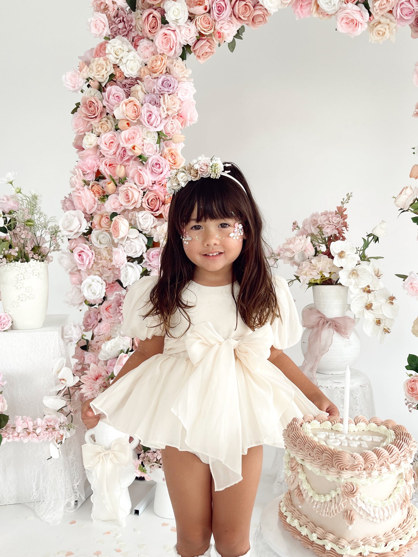 Clementine Matte Cream Organza Baby Girl Romper