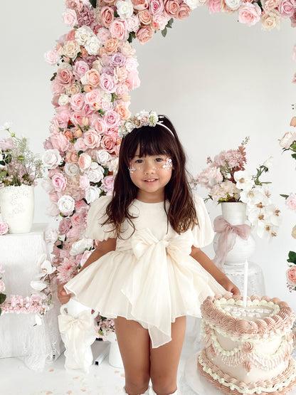 Clementine Matte Cream Organza Baby Girl Romper