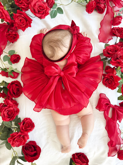 Dolly Ruby Red Organza Baby Girl Party Romper