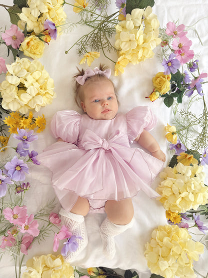 Scarlette Rose Purple Pearl Organza Baby Girl Party Romper