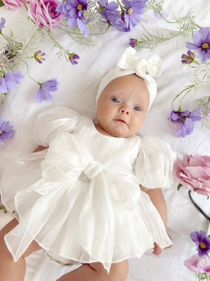 Dolly White Organza Baby Girl Party Romper