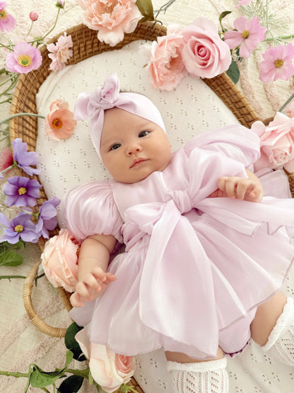 Scarlette Rose Purple Pearl Organza Baby Girl Party Romper