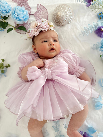 Ariel Purple Pearl Organza Sequin Baby Girl Party Romper